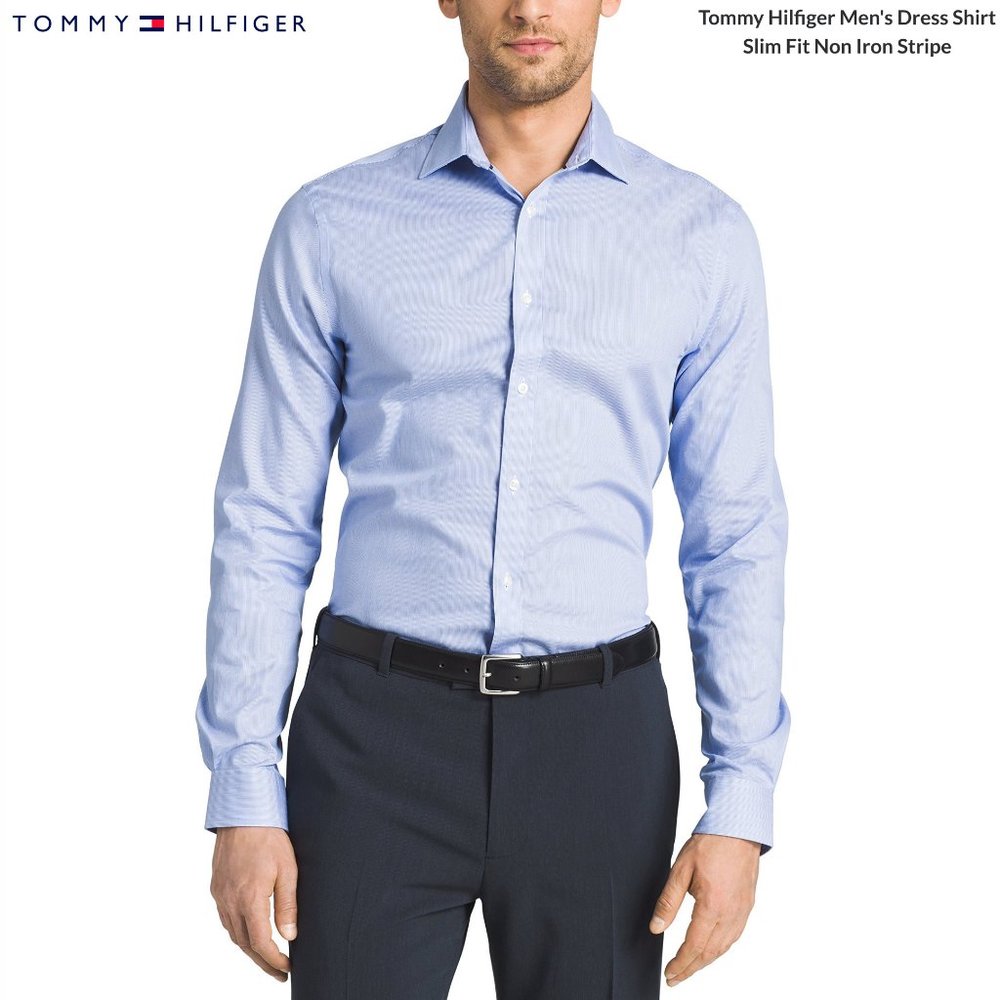 Tommy Hilfiger Slim Fit Stripe Dress Shirt (MIST)